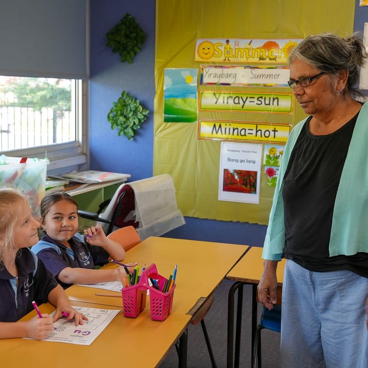 Students working with our Wiradjuri teacher, learning Language and Culture